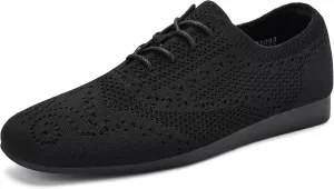 konhill Women's Lace-up Oxfords Flats Classic Knit Brogue Dress Walking Shoes Casual Sneakers