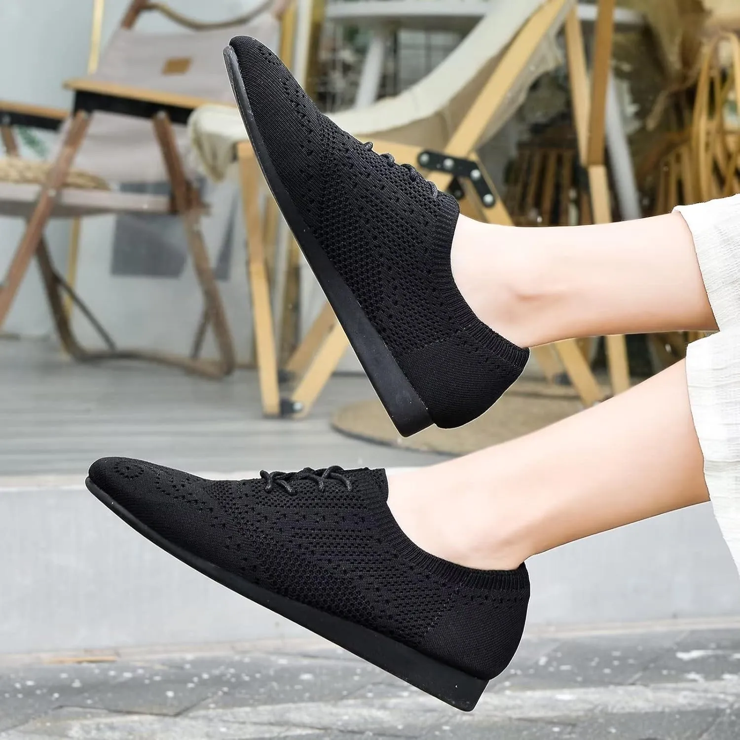 konhill Women's Lace-up Oxfords Flats Classic Knit Brogue Dress Walking Shoes Casual Sneakers