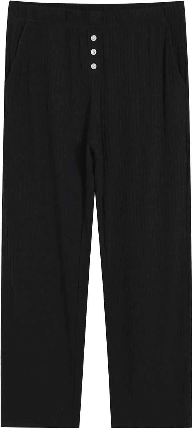 Latuza Women's Ribbed Lounge Pj Pants Soft Knit Pajama Bottoms with Pockets