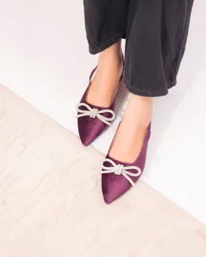 Lila Crystal Bow Flat Slingback Mules Pump-11015