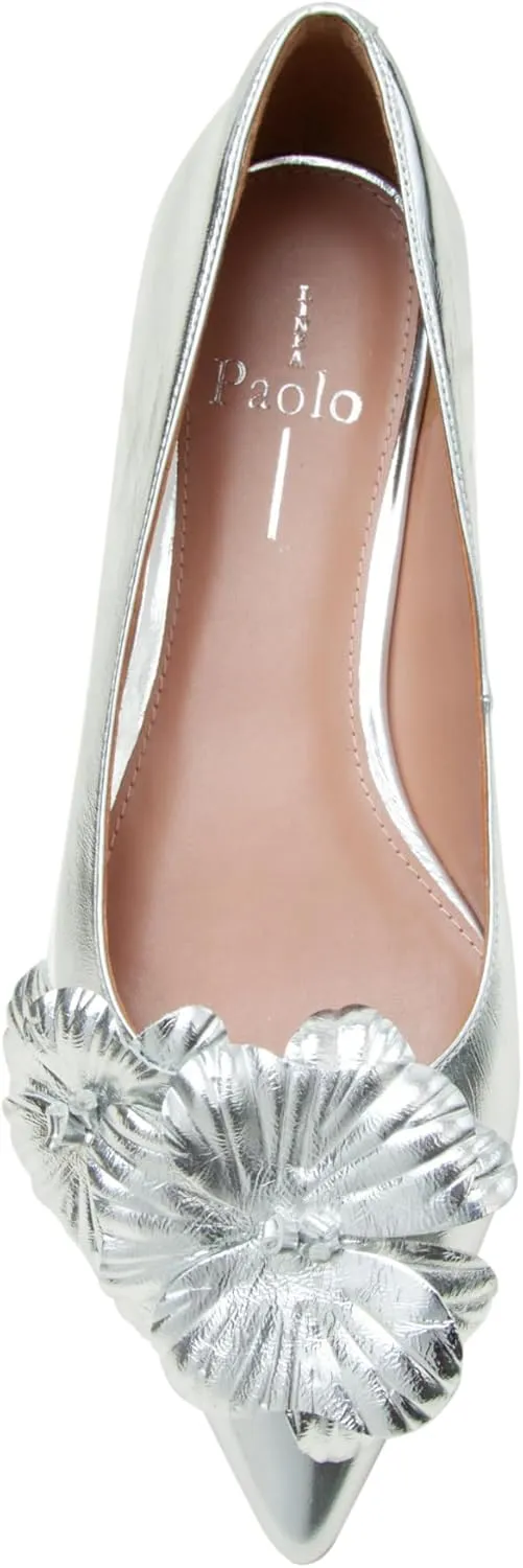 Linea Paolo - Nerine - Womens Leather Skimmer Flats with Floral Ornament