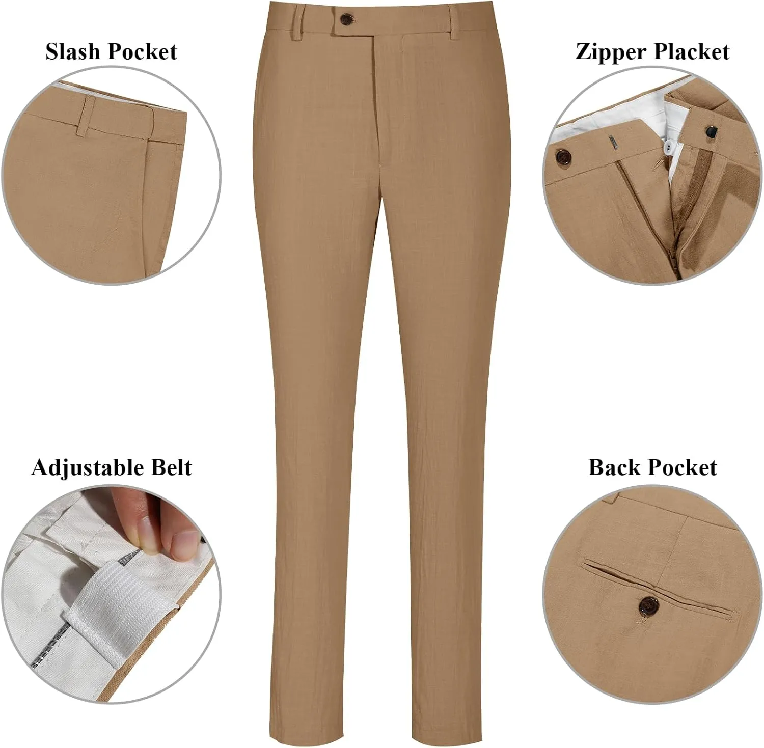 Linen Men Suit Set Casual Tuxedo 2 Piece Regular Fit Blazer One Button Solid Jacket and Pants for Prom Wedding Party