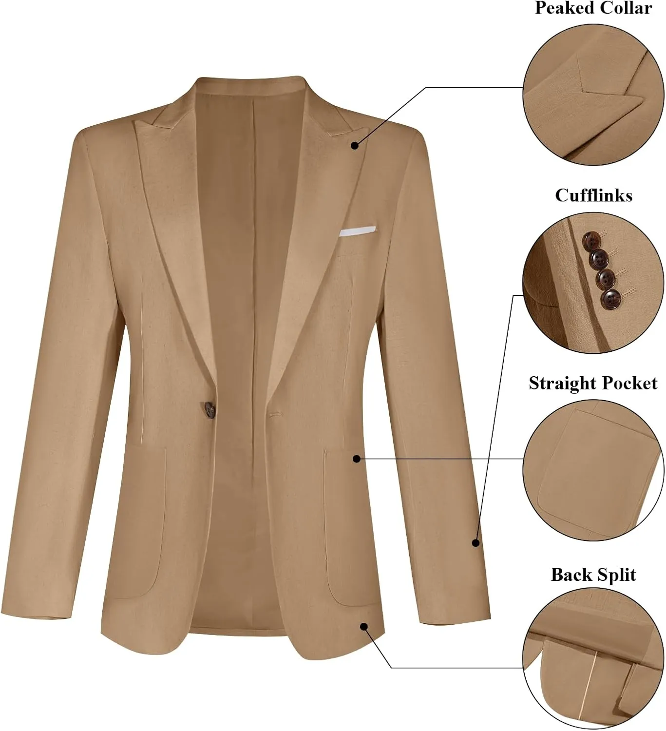 Linen Men Suit Set Casual Tuxedo 2 Piece Regular Fit Blazer One Button Solid Jacket and Pants for Prom Wedding Party