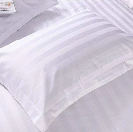 Linenwalas 300 TC Premium 100% Cotton Satin Stripes Double Bed Bedsheets & Pillow Covers for Hotels & Homes - 90"X100" - White
