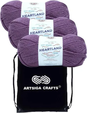 Lion Brand Heartland Kobuk Valley 136-143 (3-Skeins - Same Dye Lot) Worsted Medium #4 Acrylic Yarn for Crocheting and Knitting with Project Bag