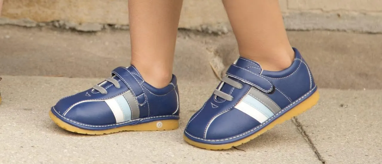 Little Mae's Boutique Sneaker Squeaky Shoes for Toddler Boys, Ideal Toddler Walking Shoes with Removable Squeaker and Adjustable Strap - Flexible Sole Baby Shoes