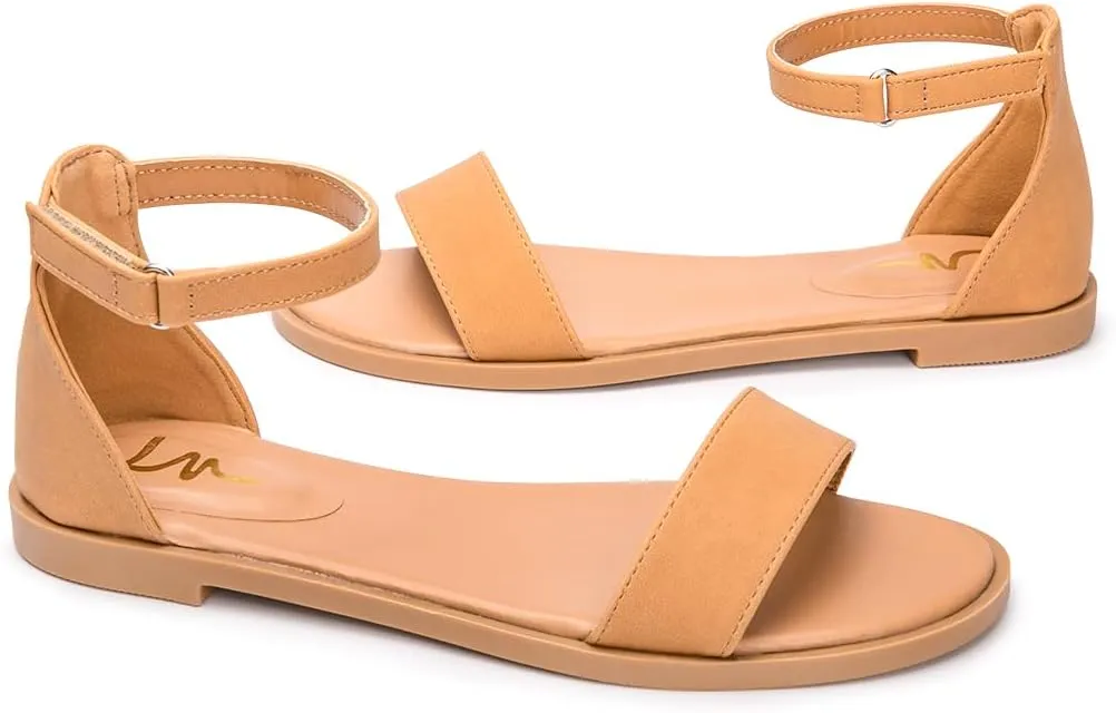 LM Women's Flat Sandals Open Toe One Band Ankle Strap Sandals Casual Summer Flat Sandals