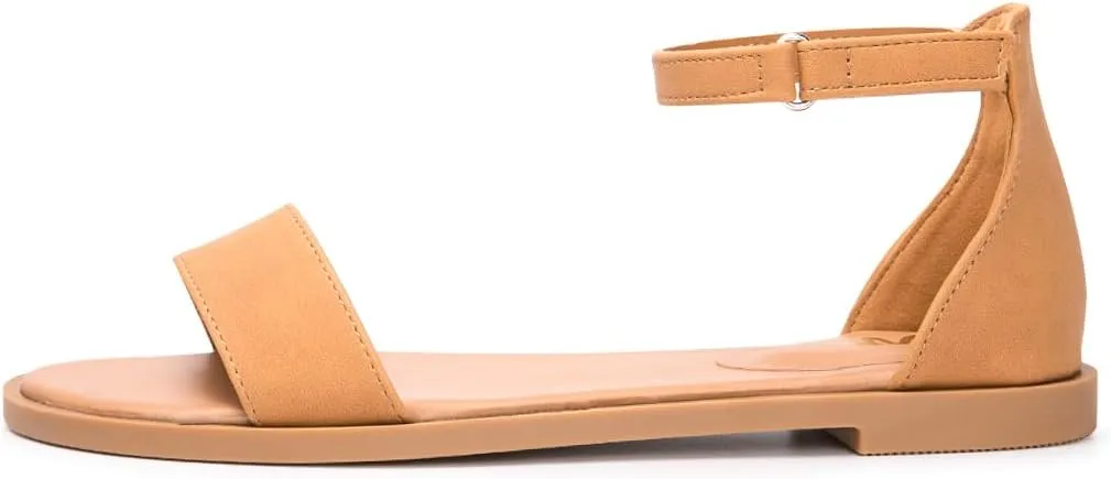 LM Women's Flat Sandals Open Toe One Band Ankle Strap Sandals Casual Summer Flat Sandals
