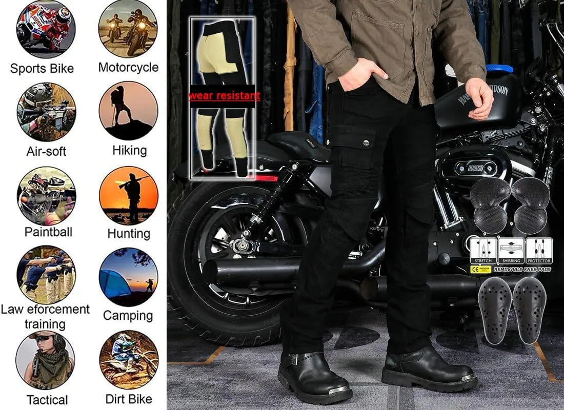 LOMENG Motorcycle Riding Pants Motorbike Motocross Cycling Jeans Safety CE Knee Hip Removable Armored All Seasons for Men