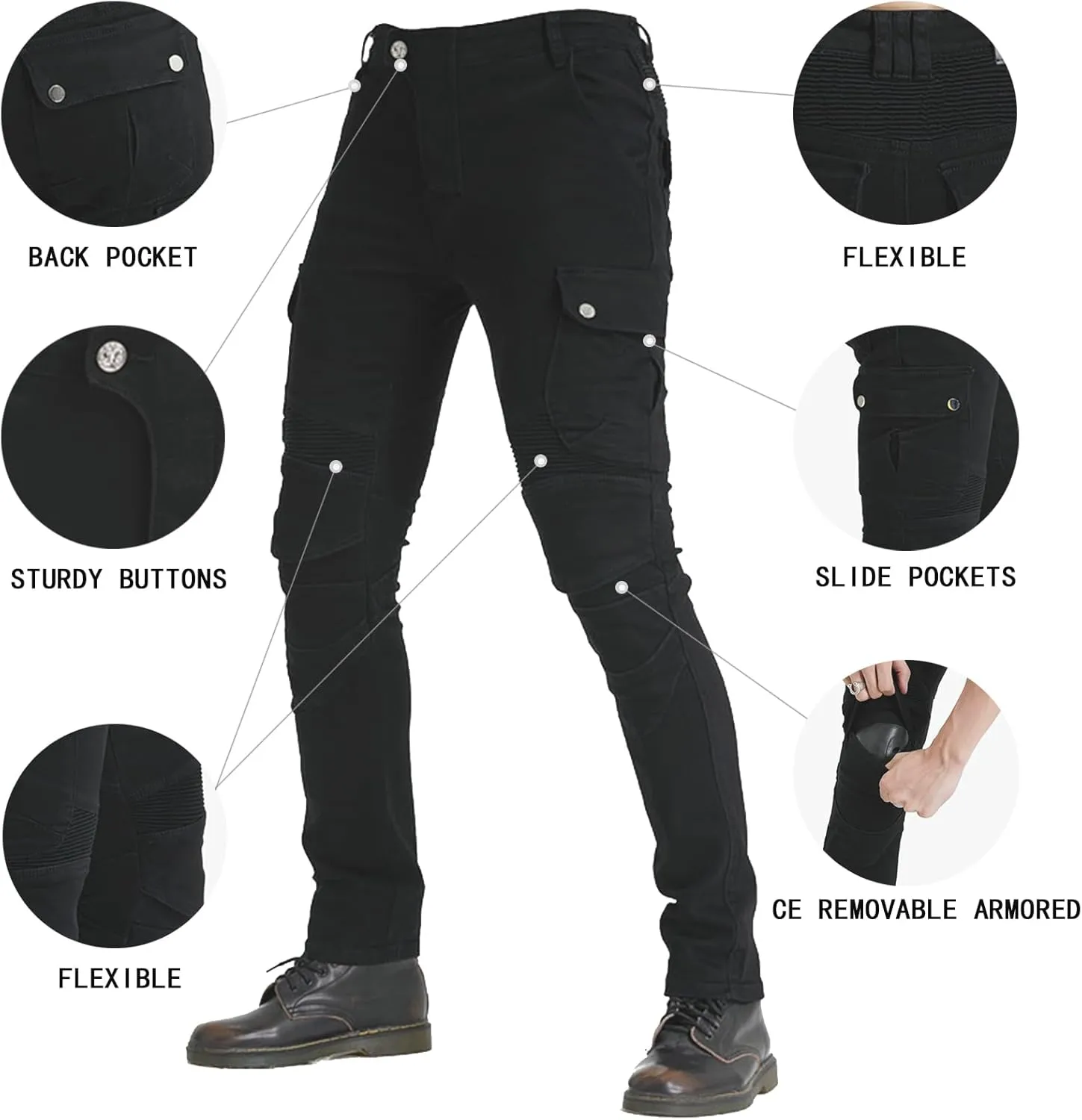 LOMENG Motorcycle Riding Pants Motorbike Motocross Cycling Jeans Safety CE Knee Hip Removable Armored All Seasons for Men