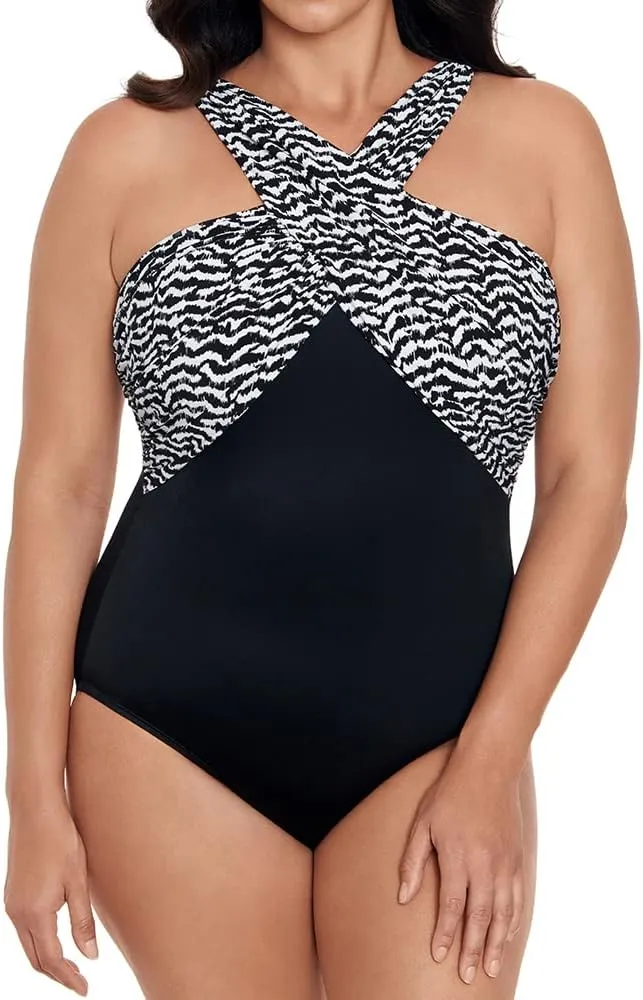 Longitude Women's Swimwear Crossover Draped Tank Soft Cup One Piece Swimsuit