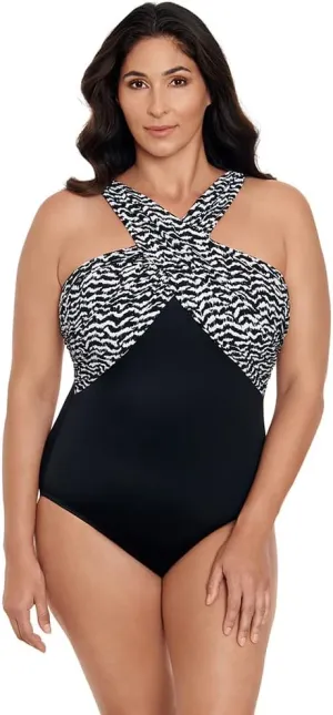 Longitude Women's Swimwear Crossover Draped Tank Soft Cup One Piece Swimsuit