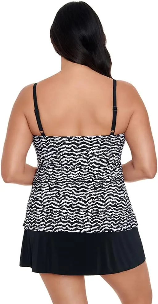 Longitude Women's Swimwear Ruffle Surplice Soft Cup Long Torso One Piece Swimsuit