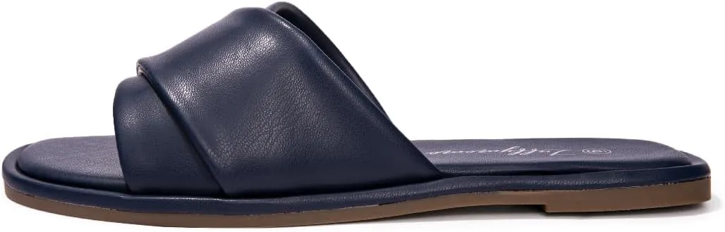 Luffymomo Womens Square Toe Flat Sandals Soft Leather Slide Sandals Cute Slip on Slippers for Summer