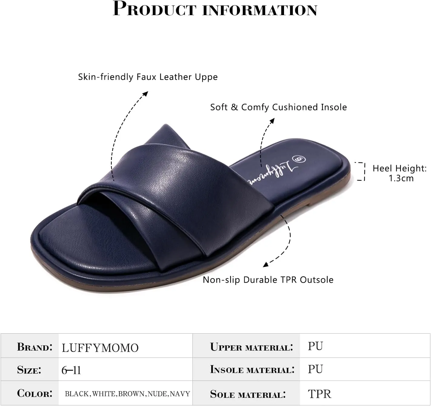 Luffymomo Womens Square Toe Flat Sandals Soft Leather Slide Sandals Cute Slip on Slippers for Summer