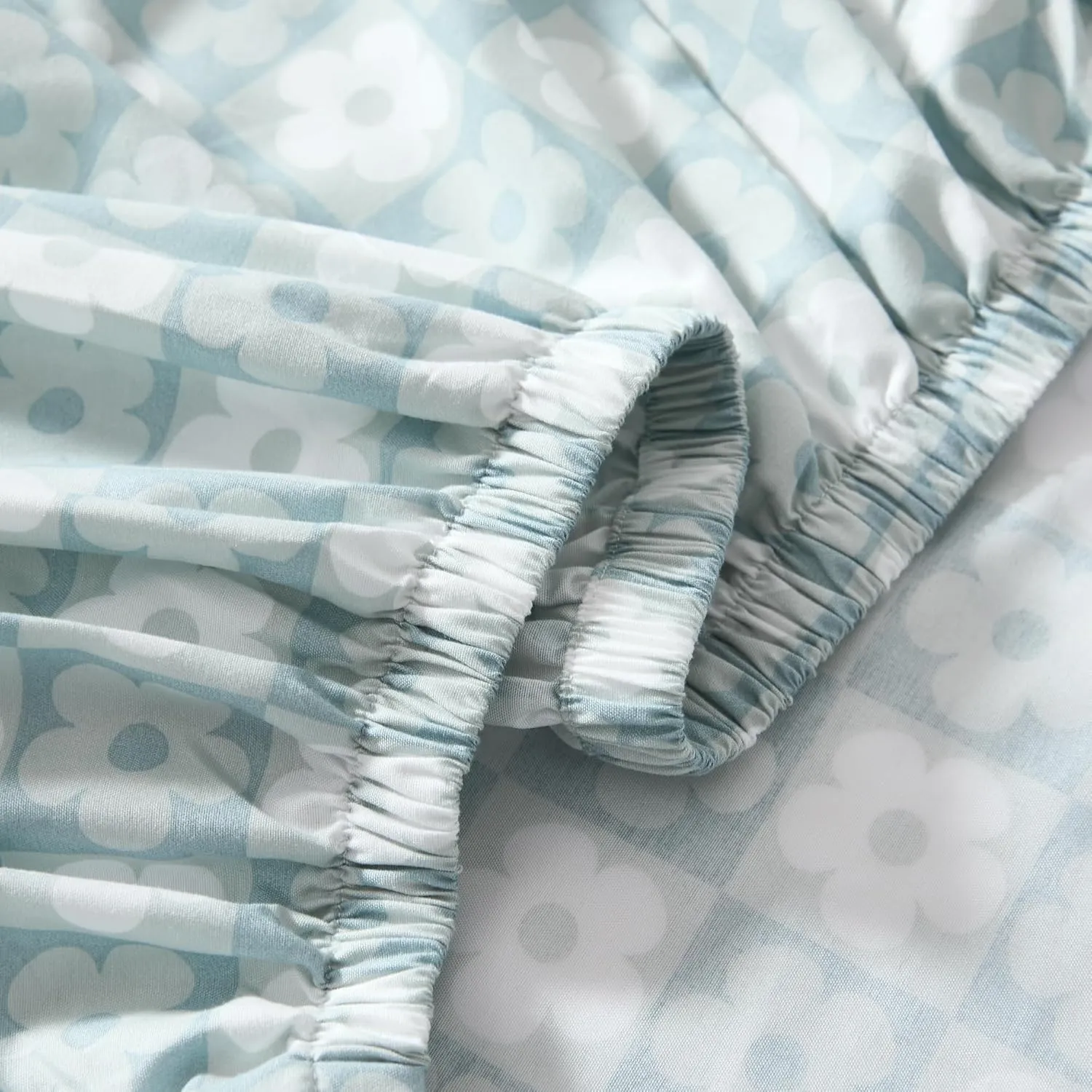 Lush Decor Daisy Checkered Sheet Set 4 Piece Set Twin Aqua - Checkered Sheets - Floral Bed Sheets - Boho Flower Print - Retro Decor
