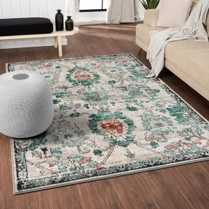LUXE WEAVERS Oriental Floral Distressed Green 8x10 Area Rug