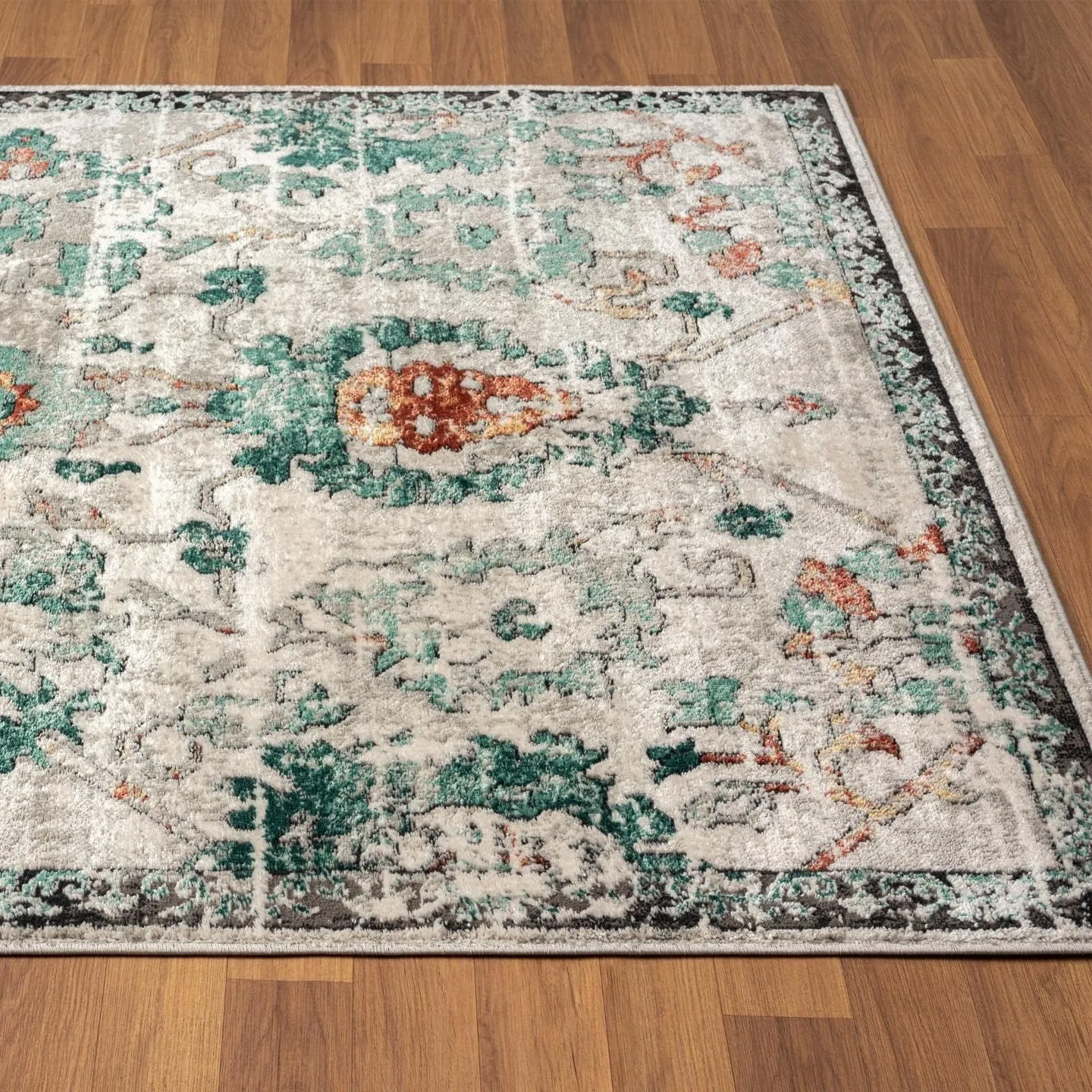 LUXE WEAVERS Oriental Floral Distressed Green 8x10 Area Rug