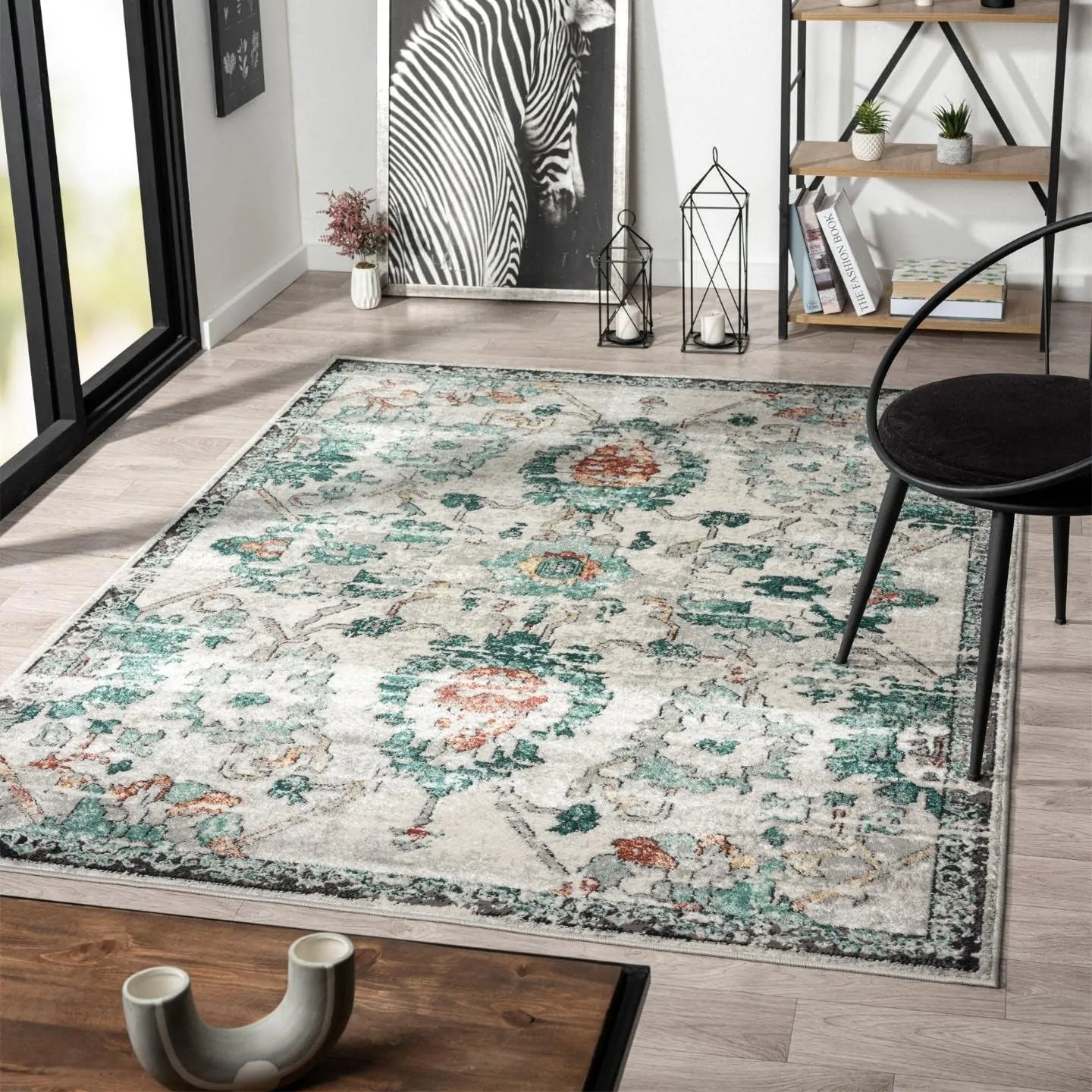 LUXE WEAVERS Oriental Floral Distressed Green 8x10 Area Rug