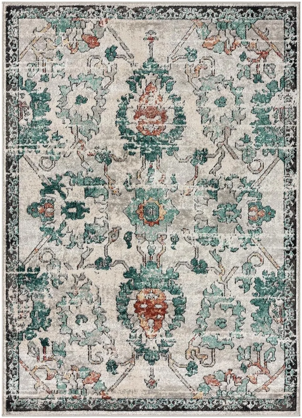 LUXE WEAVERS Oriental Floral Distressed Green 8x10 Area Rug