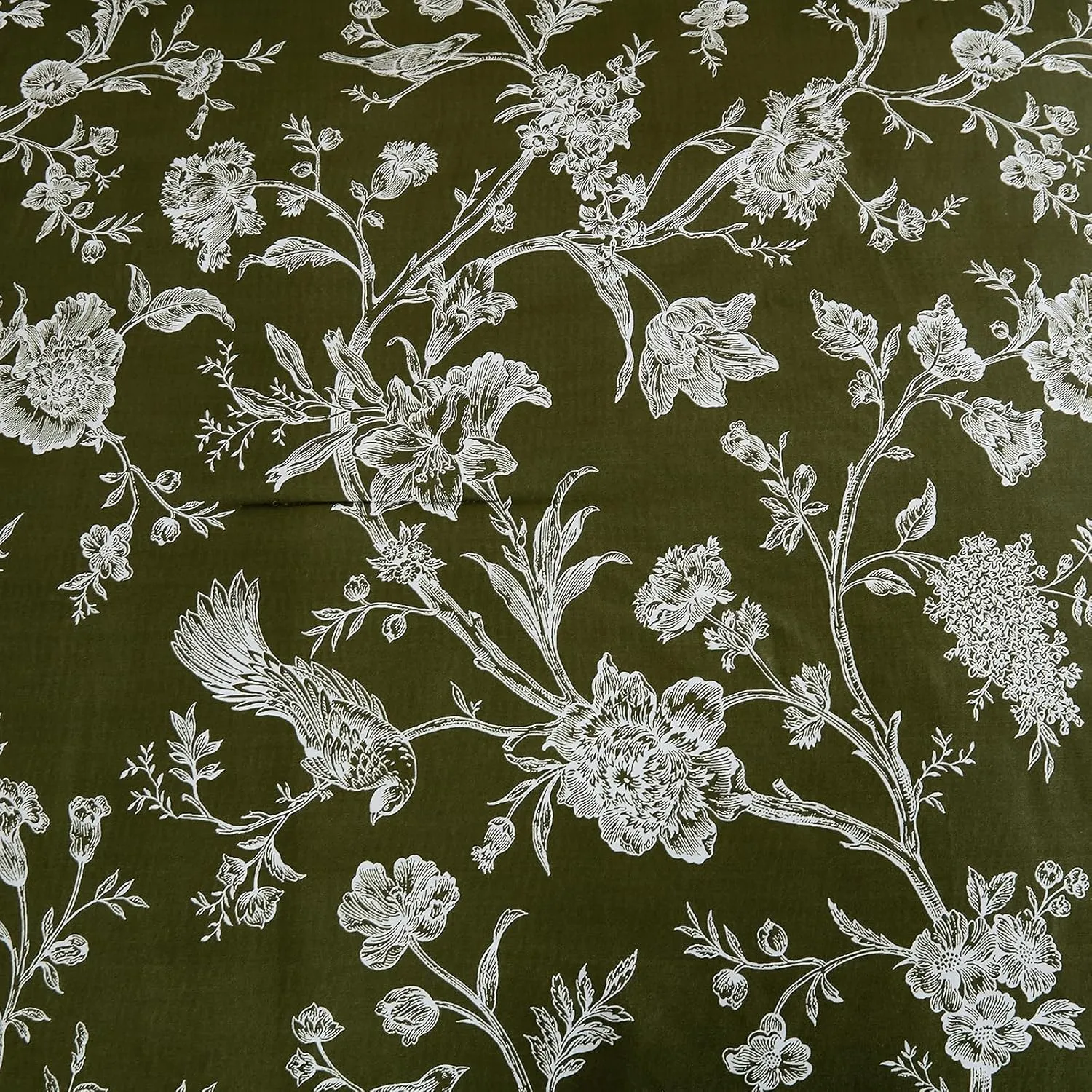 Luxudecor Floral Queen Comforter Set 7 Pieces, Olive Green Bed in a Bag, Flower and Bird Bedding Set, Soft Reversible Comforter with Sheet Set 90"x90"