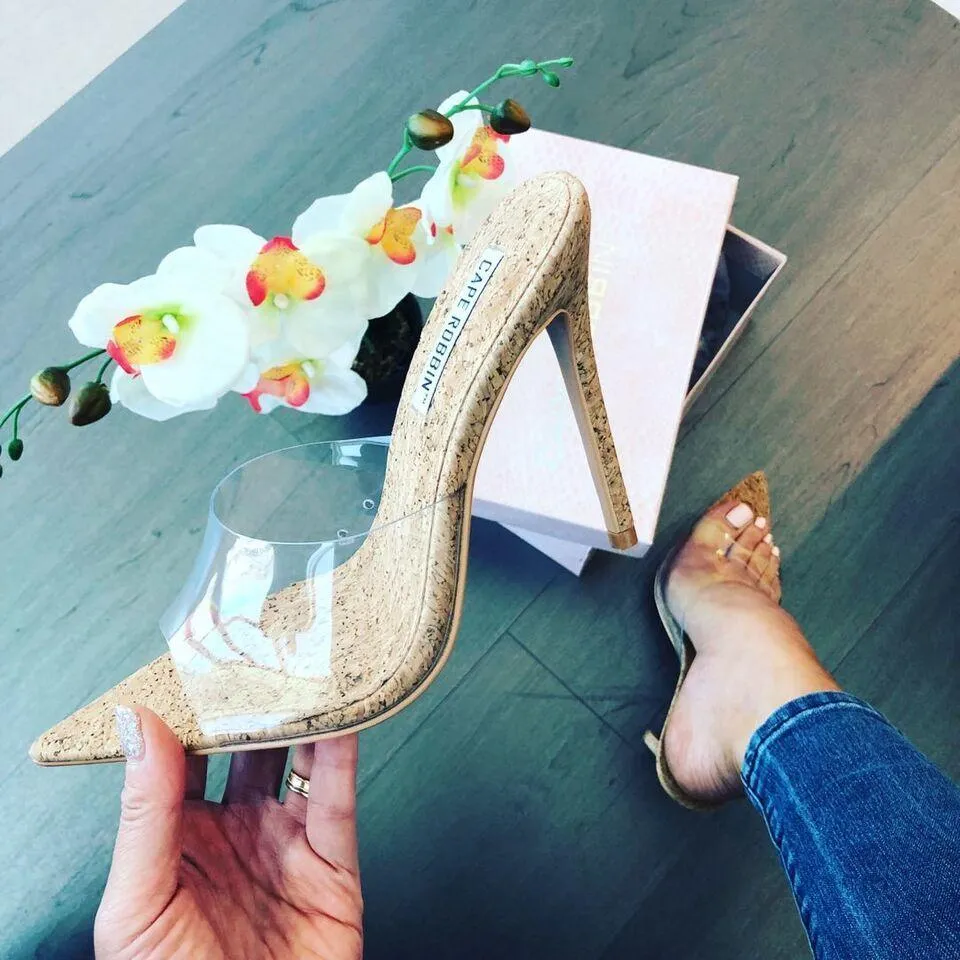 MELROSE Cork Heel No-hassle returns Pointy Mule Toe Clear Wi-Fi-enabled Cape NUDE Open Slip-On Robbin Stiletto