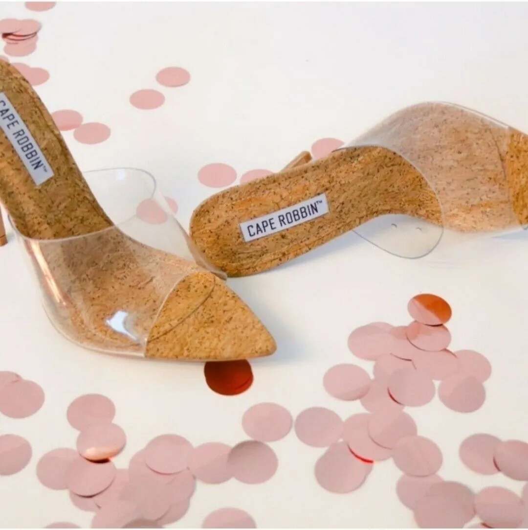 MELROSE Cork Heel No-hassle returns Pointy Mule Toe Clear Wi-Fi-enabled Cape NUDE Open Slip-On Robbin Stiletto