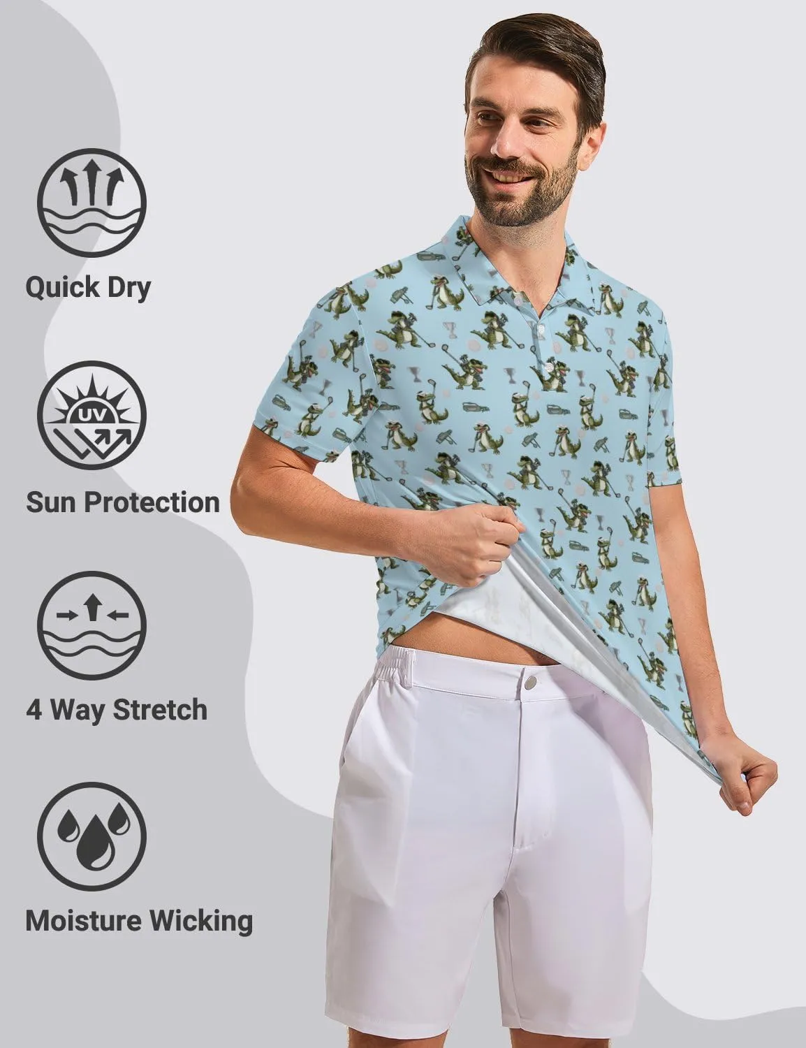 Mens Funny Polo Shirts, Short Sleeve Golf Shirts, Moisture Wicking Quick-Dry Business Casual Shirt for Men