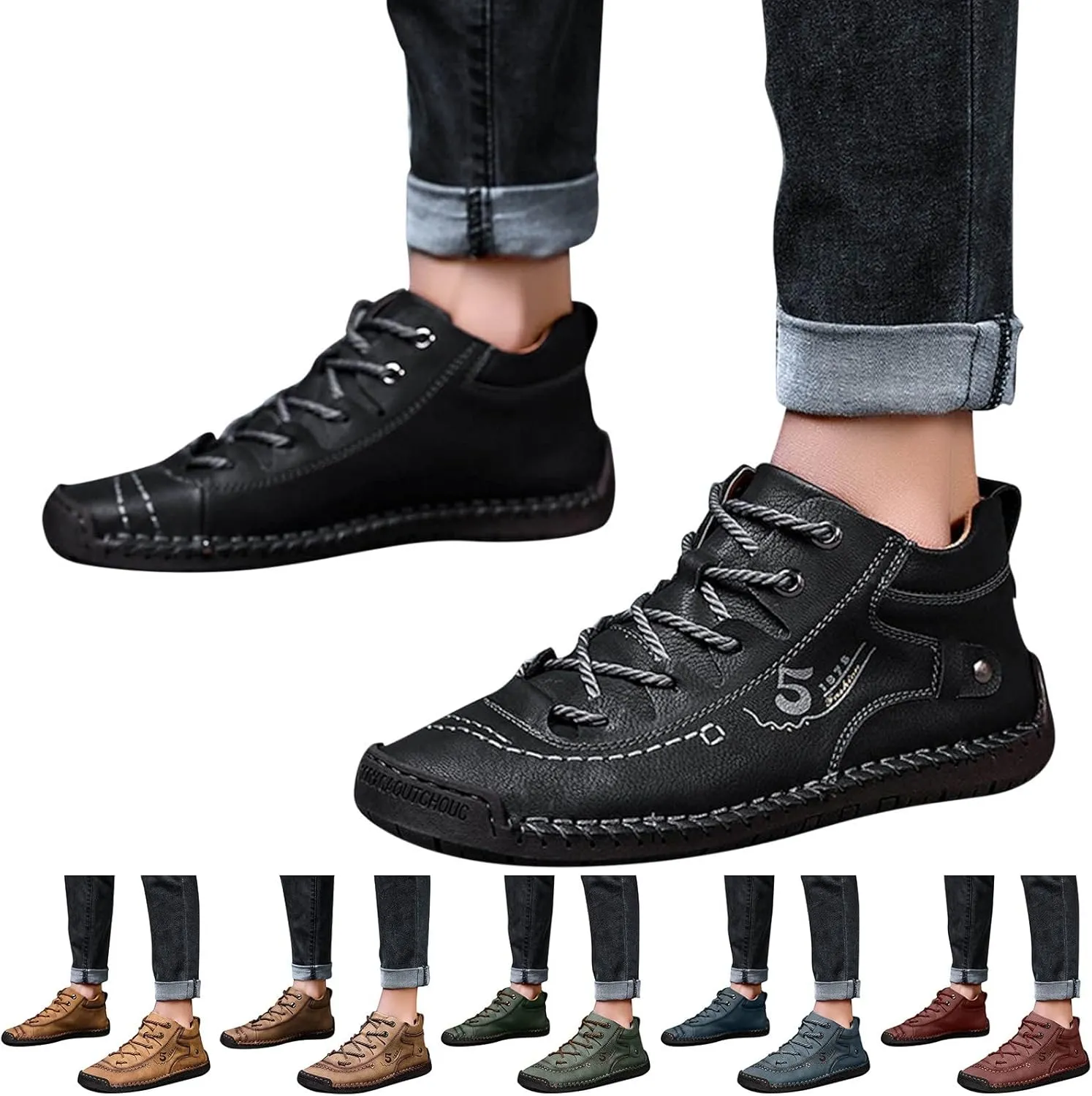Mens Leather Tuxedo Shoes Fashion Summer and Autumn Men Leather Shoes Flat Soft Bottom Comfortable Mid Top Lace Up Casual Real Leather Shoes