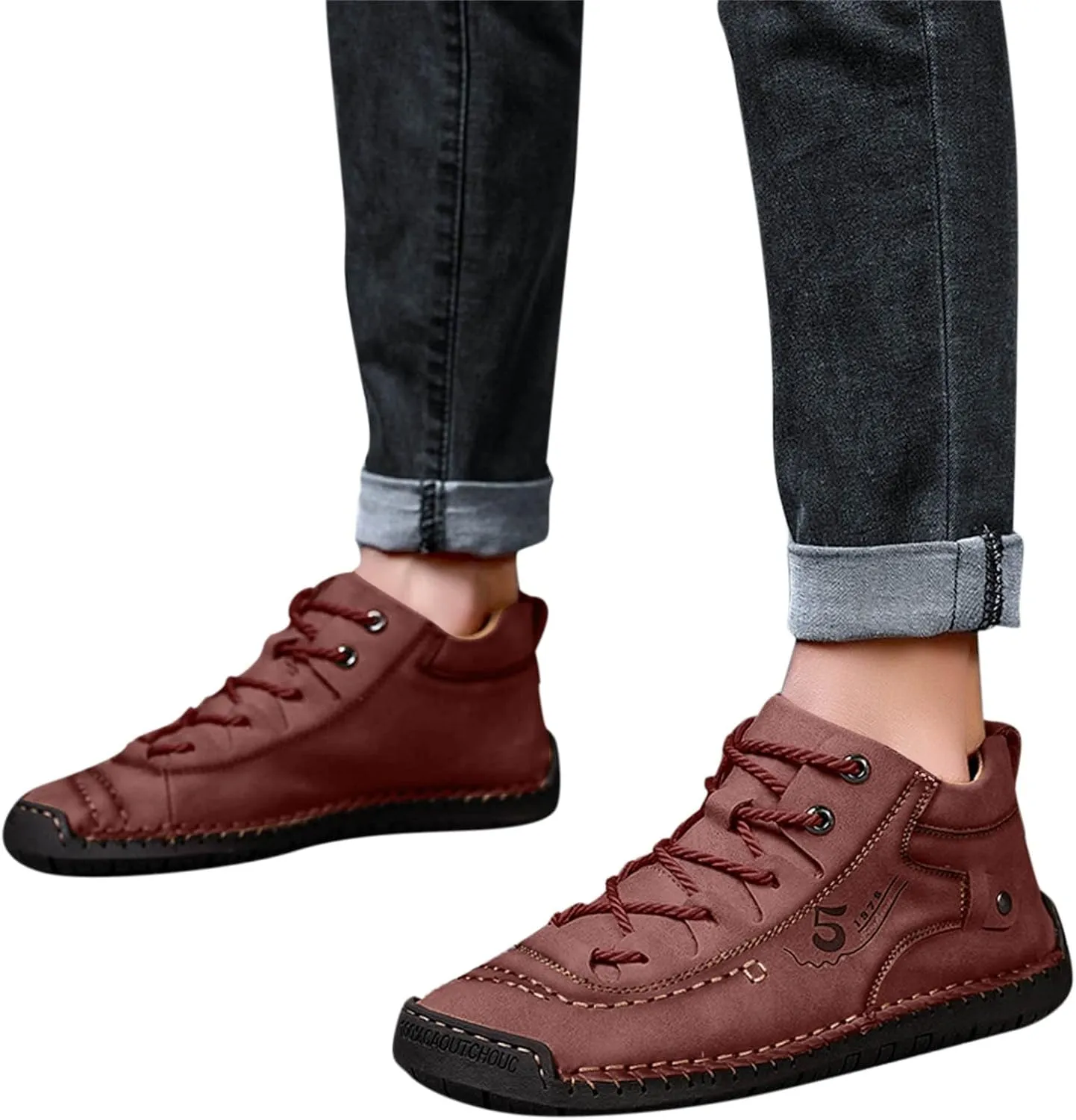 Mens Leather Tuxedo Shoes Fashion Summer and Autumn Men Leather Shoes Flat Soft Bottom Comfortable Mid Top Lace Up Casual Real Leather Shoes