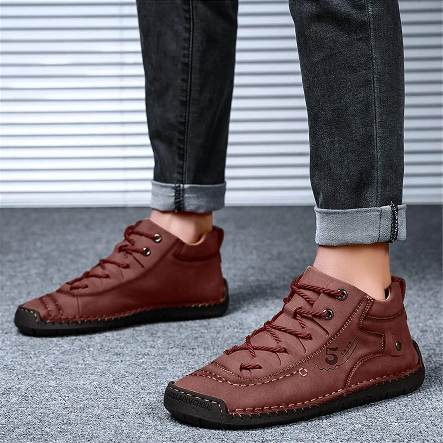 Mens Leather Tuxedo Shoes Fashion Summer and Autumn Men Leather Shoes Flat Soft Bottom Comfortable Mid Top Lace Up Casual Real Leather Shoes