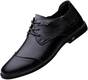 Men's Pointed Toe Dress Shoes - Formal Business Casual Oxford Shoes with Trendy Plaid Upper and Non-Slip Lug Sole