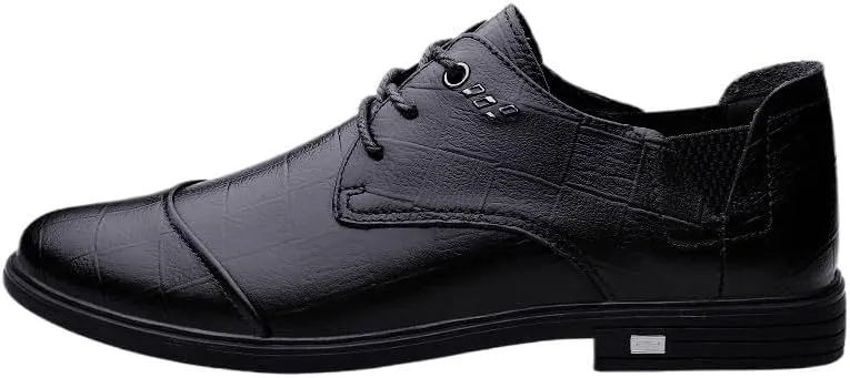 Men's Pointed Toe Dress Shoes - Formal Business Casual Oxford Shoes with Trendy Plaid Upper and Non-Slip Lug Sole