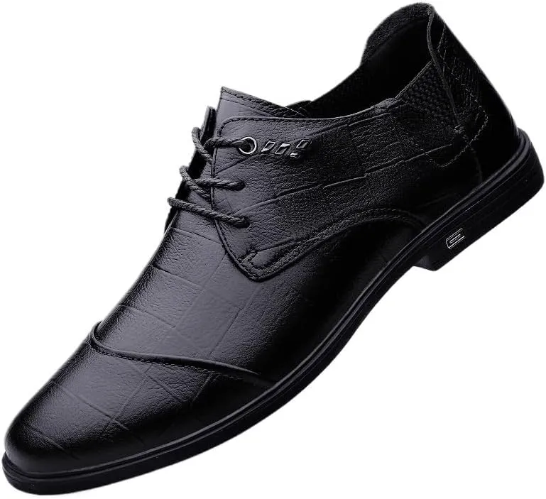 Men's Pointed Toe Dress Shoes - Formal Business Casual Oxford Shoes with Trendy Plaid Upper and Non-Slip Lug Sole