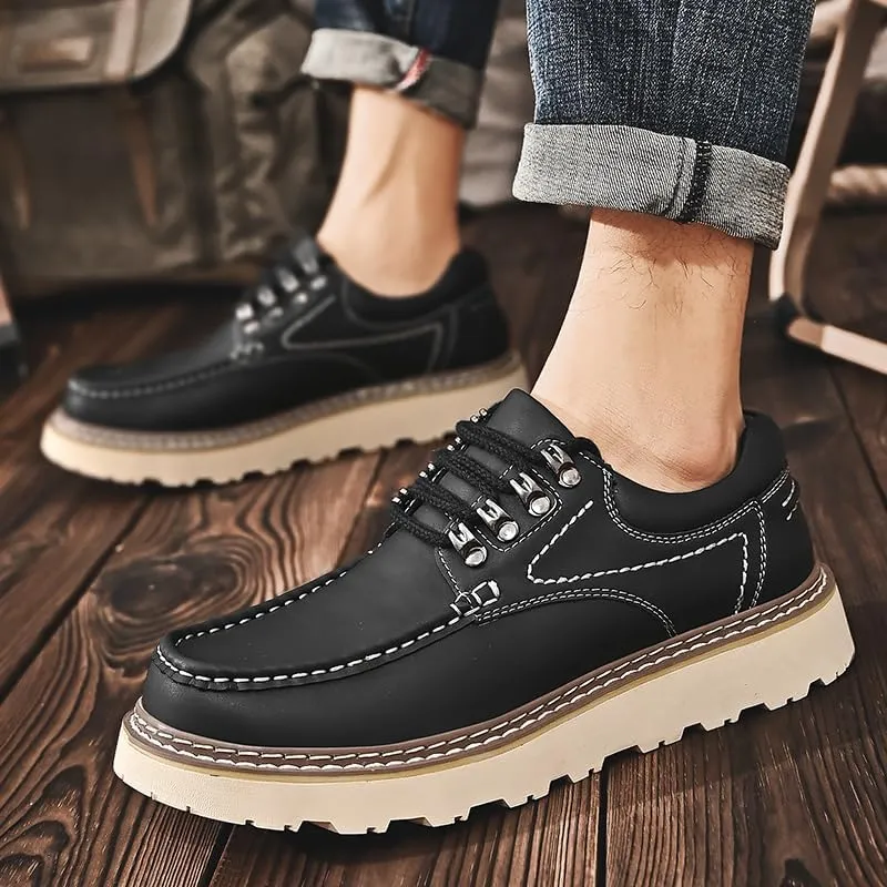 Men's Premium Cowhide Walking Shoes, Oxfords Shoes, Business Casual Shoes, Casual Sneakers, Fashion Workwear Style, Hand Sewn, Cotton Gauze Breathable Lining