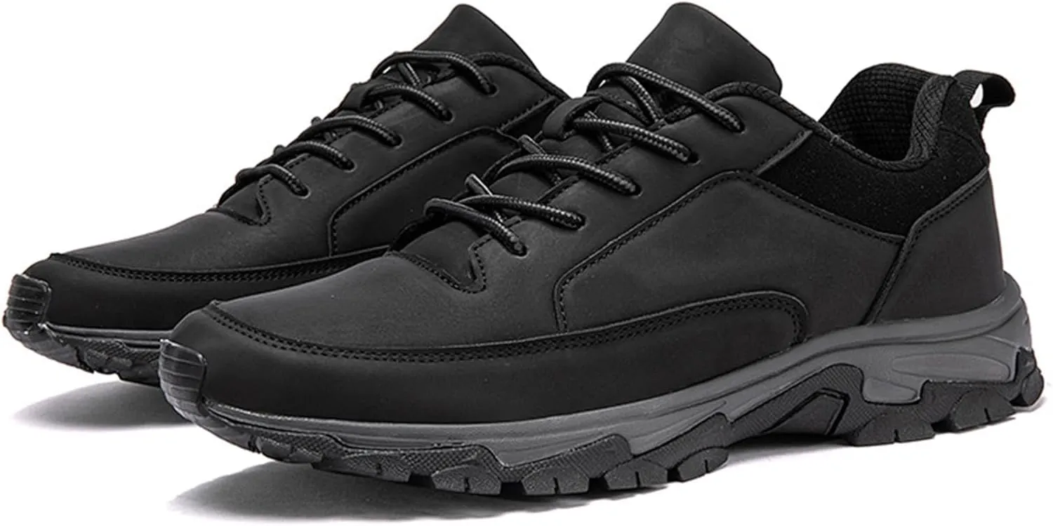 Men's Sports Trekking Shoes,Thick Soles Slip On Shoes,Men's Walking Hiking Outdoors Trainers Shoes,Lightweight Breathable Extra Wide Fit Sneaker (Black 40EU)
