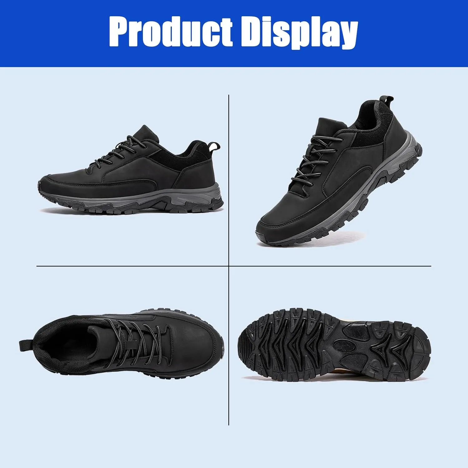 Men's Sports Trekking Shoes,Thick Soles Slip On Shoes,Men's Walking Hiking Outdoors Trainers Shoes,Lightweight Breathable Extra Wide Fit Sneaker (Black 40EU)