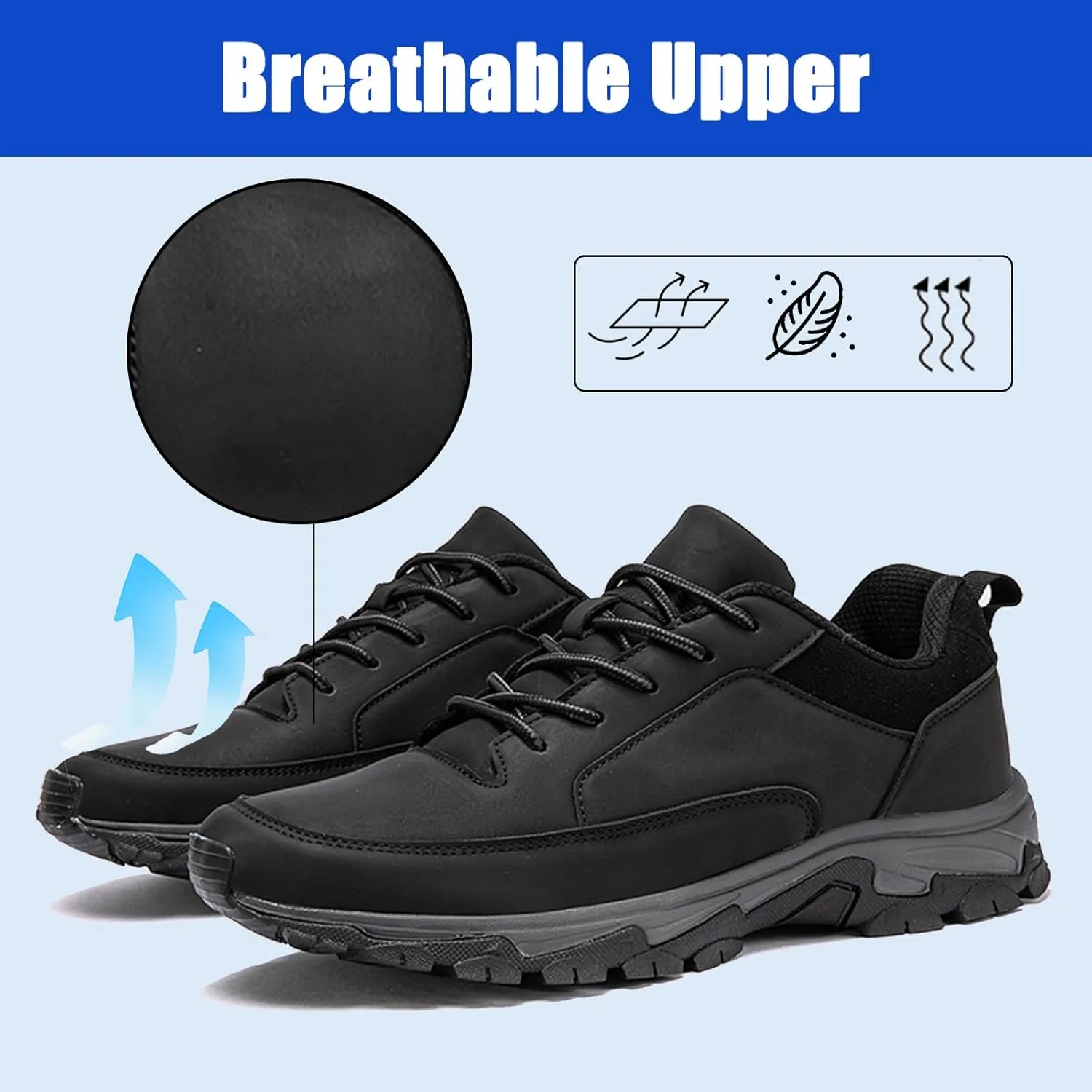Men's Sports Trekking Shoes,Thick Soles Slip On Shoes,Men's Walking Hiking Outdoors Trainers Shoes,Lightweight Breathable Extra Wide Fit Sneaker (Black 40EU)