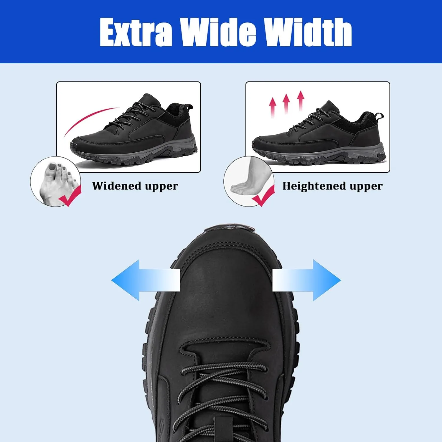 Men's Sports Trekking Shoes,Thick Soles Slip On Shoes,Men's Walking Hiking Outdoors Trainers Shoes,Lightweight Breathable Extra Wide Fit Sneaker (Black 40EU)