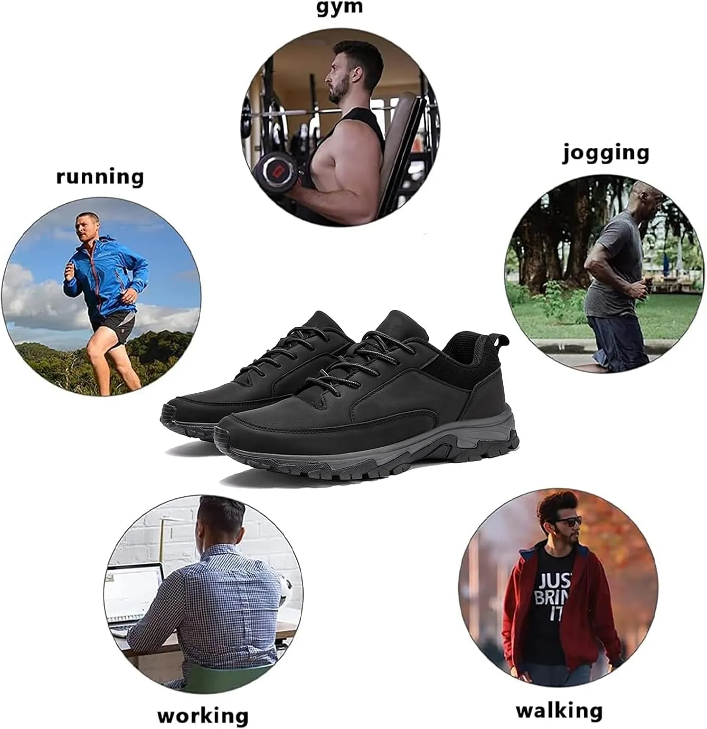 Men's Sports Trekking Shoes,Thick Soles Slip On Shoes,Men's Walking Hiking Outdoors Trainers Shoes,Lightweight Breathable Extra Wide Fit Sneaker (Black 40EU)