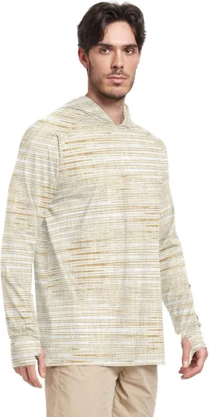 Men's Sun Shirt Hoodie Long Sleeve Gray French Stripe UPF 50   Sun Shirt with Hood Cooling Hoodies Rash Guards Mens