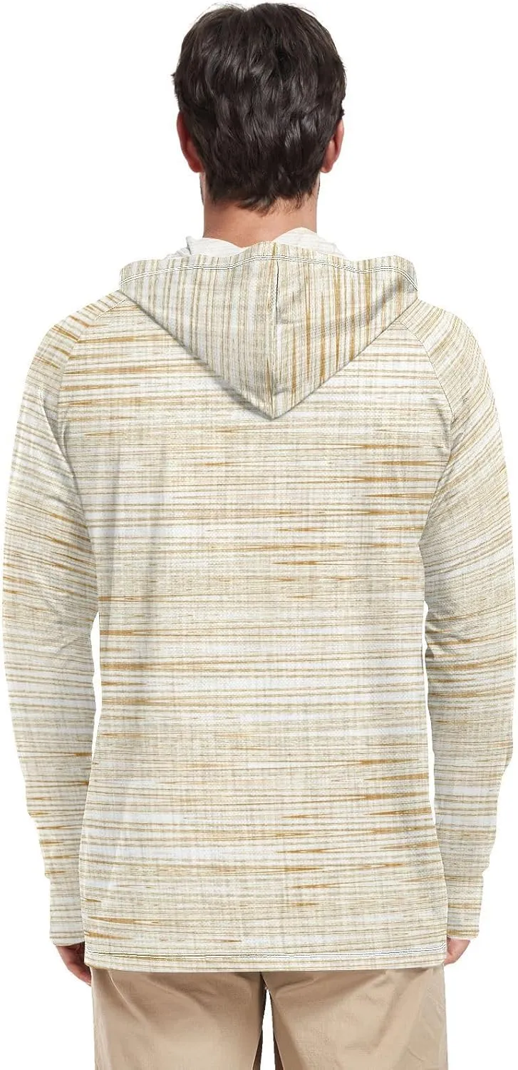 Men's Sun Shirt Hoodie Long Sleeve Gray French Stripe UPF 50   Sun Shirt with Hood Cooling Hoodies Rash Guards Mens