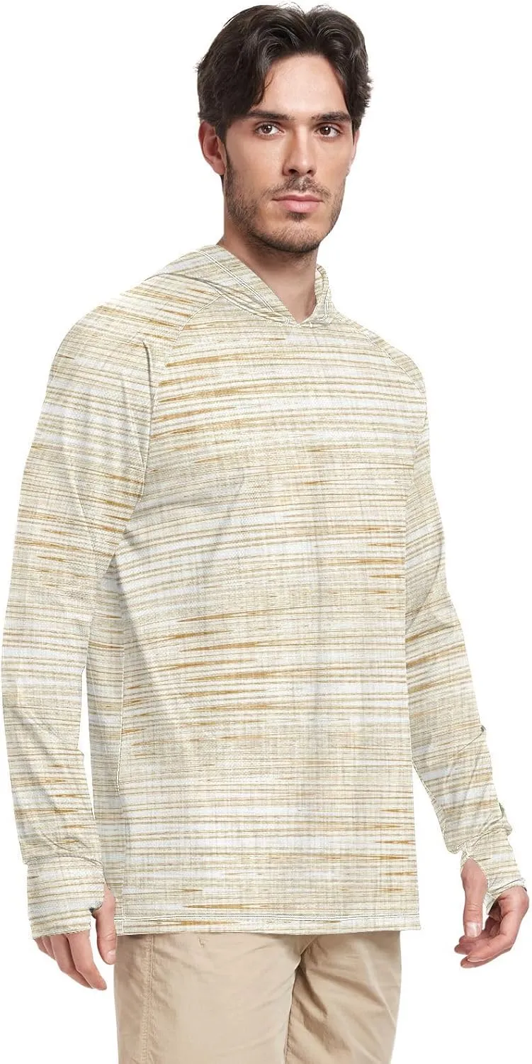 Men's Sun Shirt Hoodie Long Sleeve Gray French Stripe UPF 50   Sun Shirt with Hood Cooling Hoodies Rash Guards Mens