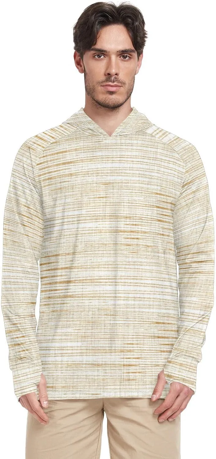 Men's Sun Shirt Hoodie Long Sleeve Gray French Stripe UPF 50   Sun Shirt with Hood Cooling Hoodies Rash Guards Mens