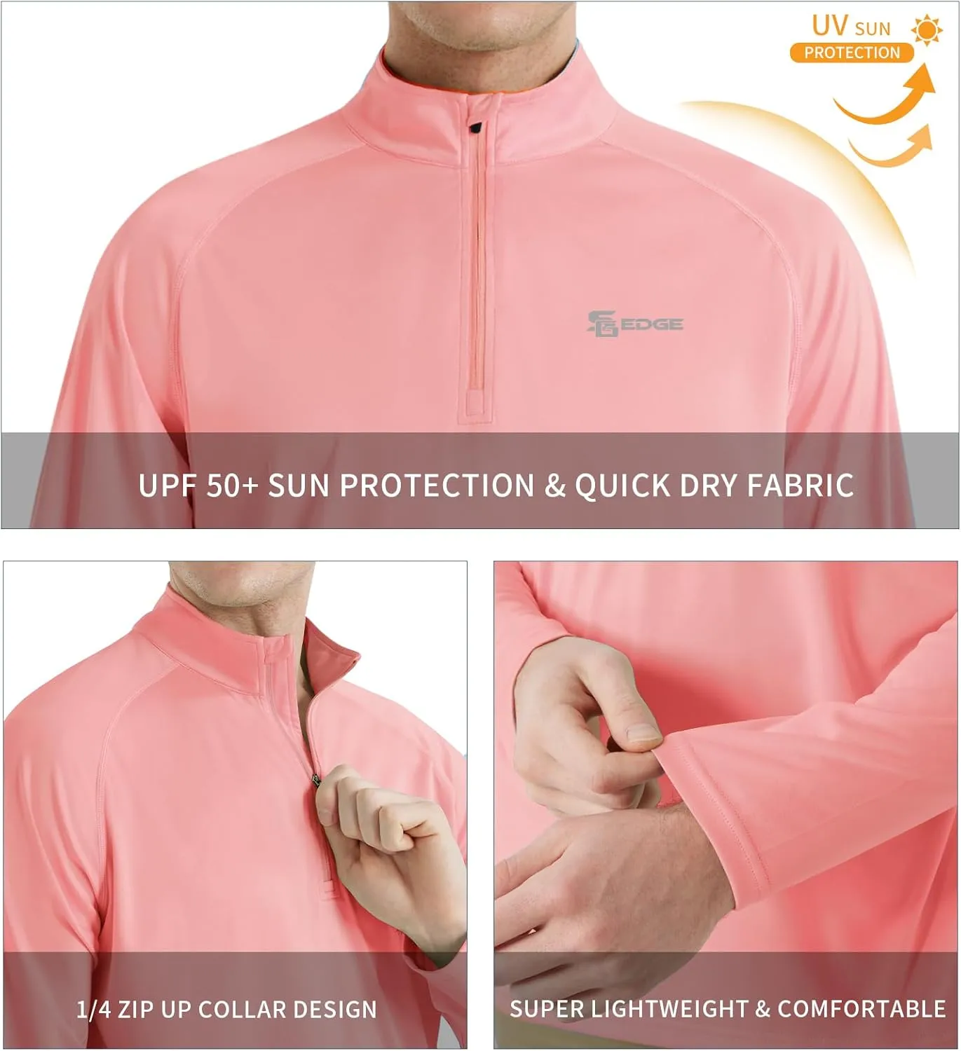Men's UPF 50  Rash Guard 1/4 Zip Stand Collar Swim Shirt Long Sleeve