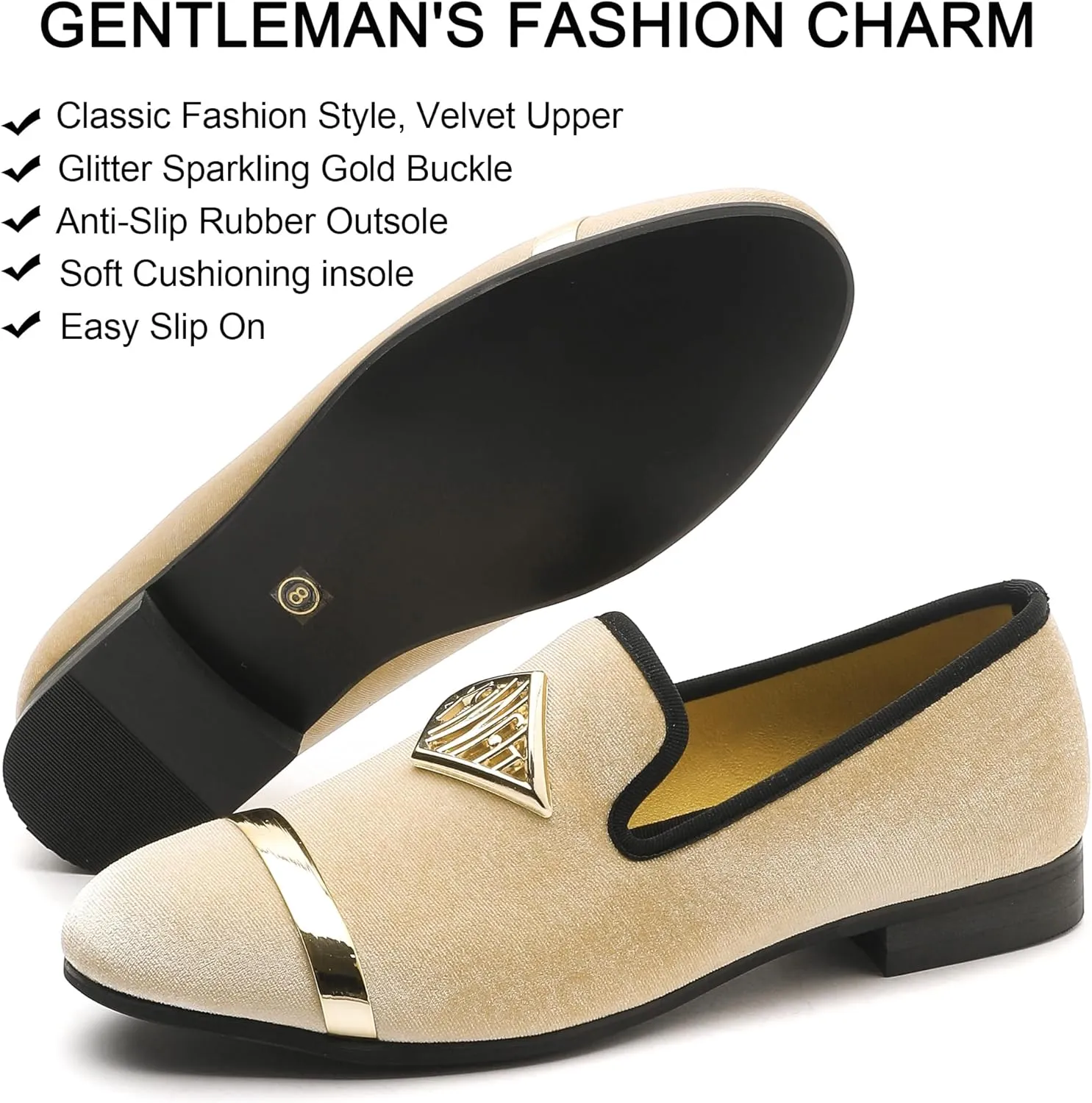 Mens Velvet Loafers Shoes Spiked Dress Shoes with Gold Buckle for Wedding Party Dancing Metallic Slip on Glitter Fashion Prom Shoes