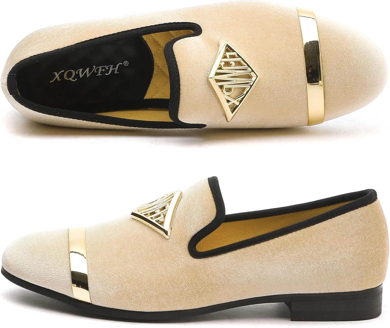 Mens Velvet Loafers Shoes Spiked Dress Shoes with Gold Buckle for Wedding Party Dancing Metallic Slip on Glitter Fashion Prom Shoes