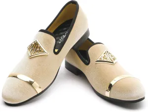 Mens Velvet Loafers Shoes Spiked Dress Shoes with Gold Buckle for Wedding Party Dancing Metallic Slip on Glitter Fashion Prom Shoes