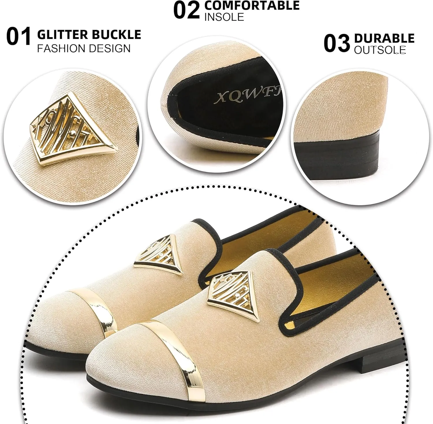 Mens Velvet Loafers Shoes Spiked Dress Shoes with Gold Buckle for Wedding Party Dancing Metallic Slip on Glitter Fashion Prom Shoes