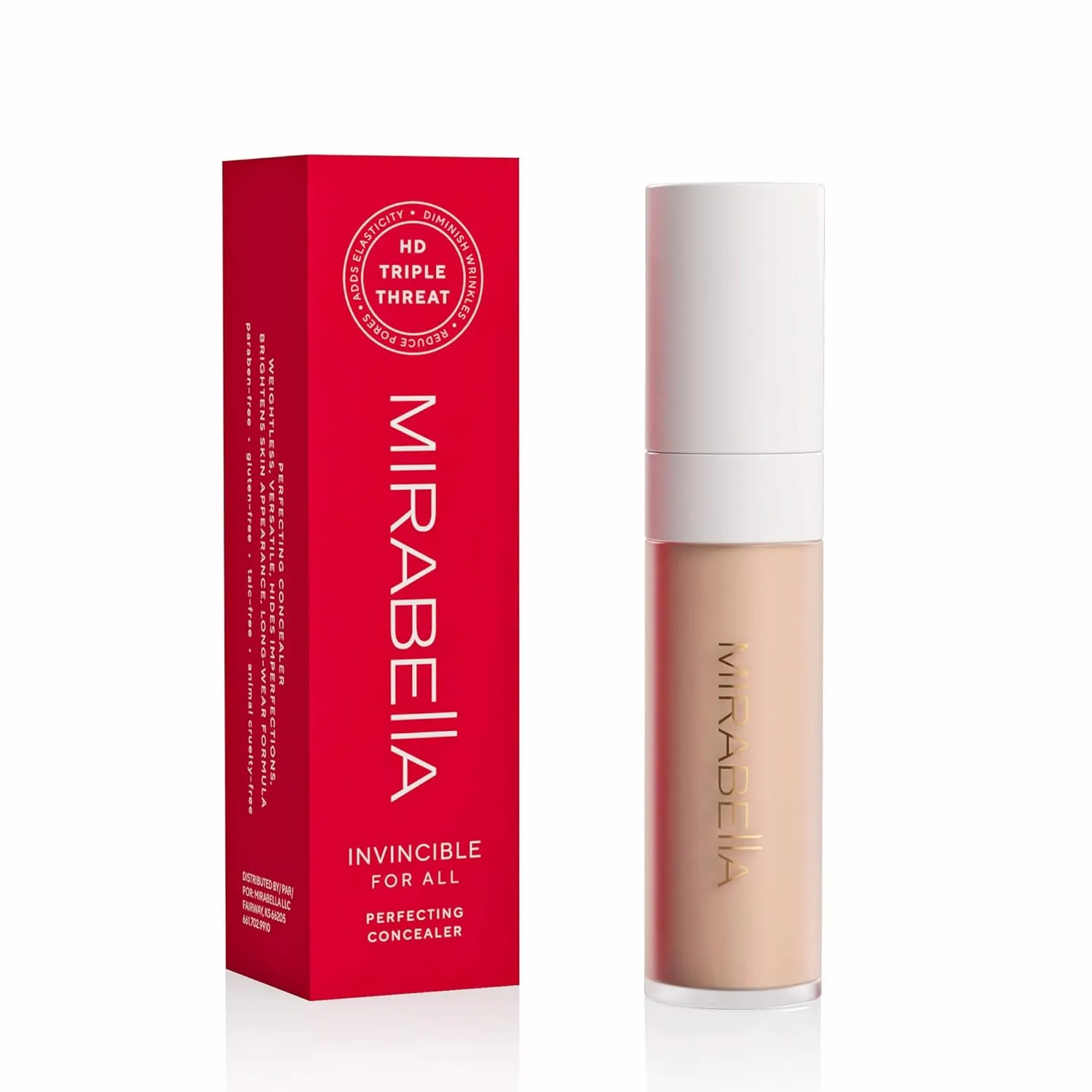 Mirabella Invincible For All Perfecting Under Eye Concealer Full Coverage - Hydrating Makeup Concealer for Dark Circles, Fine Lines & Wrinkles w/Hyaluronic Acid - Porcelain P20